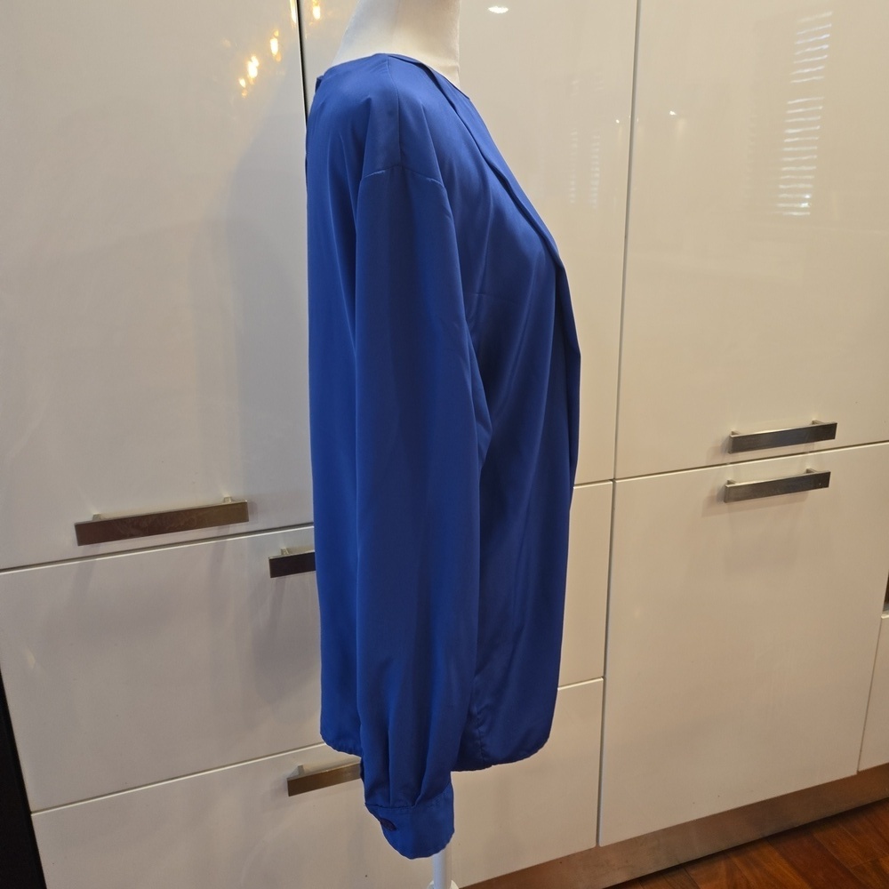 VTG Christian Dior Pleated Long Sleeve Royal Blue Blouse Top Womens Size 12 - Picture 4 of 13